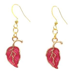 Pink Fall Leaf Earrings Autumn Jewelry Cozy Vibes
